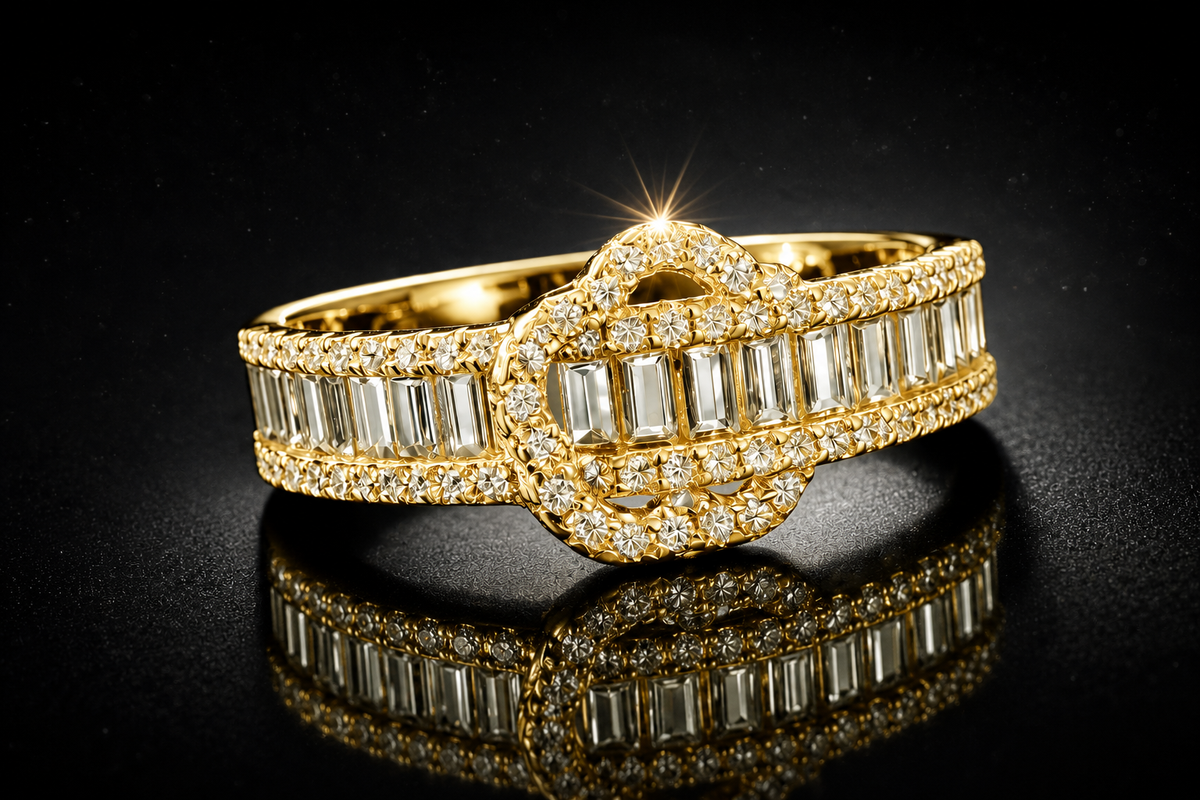 925/14 kt. Yellow Gold Finished Sterling Silver .85 ctw. LG White Sapphire Baguette Clover Ring
