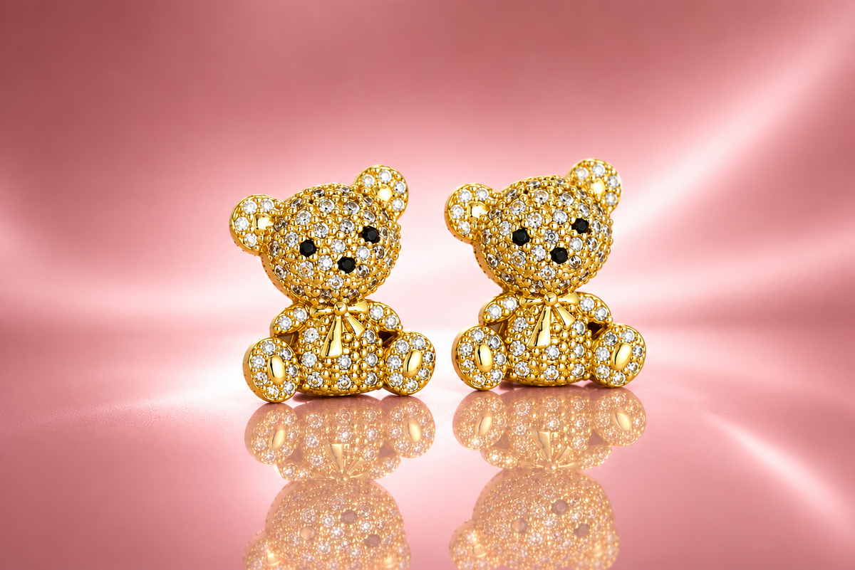 Golden Pave' Teddy Bear Studs
