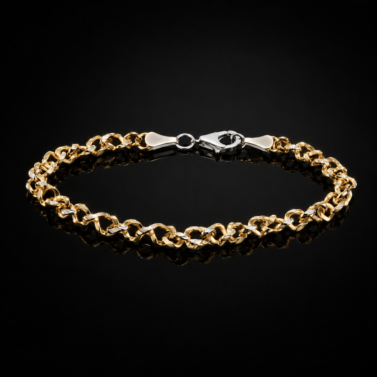 925/14 kt. Yellow Gold Interlocking Infinity 7.5" Chain Bracelet