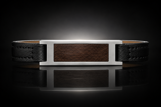 Men's Leather and Stainless Steel Bracelet with Wood Accent