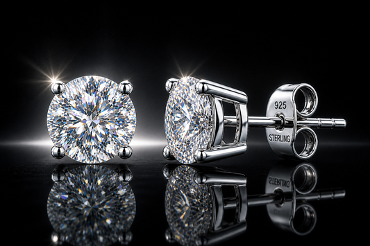925 Rhodium Finished Sterling Silver 4 Prong Basket Set 1 ctw. LG Diamond Stud Earrings