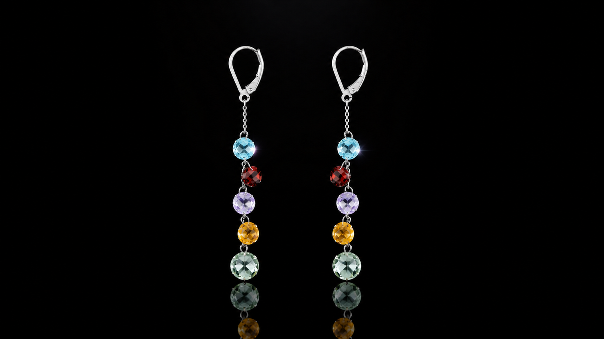 925 Sterling Silver 5.85 CTW Genuine Multi-Gemstone Drop Earrings