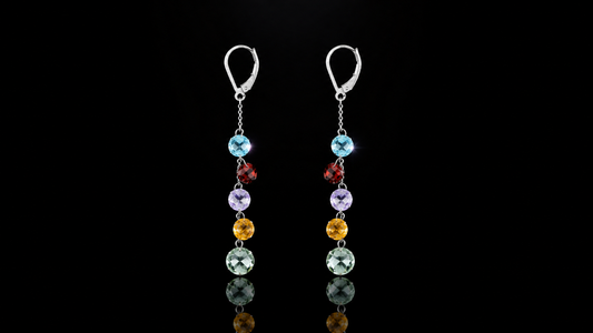 925 Sterling Silver 5.85 CTW Genuine Multi-Gemstone Drop Earrings