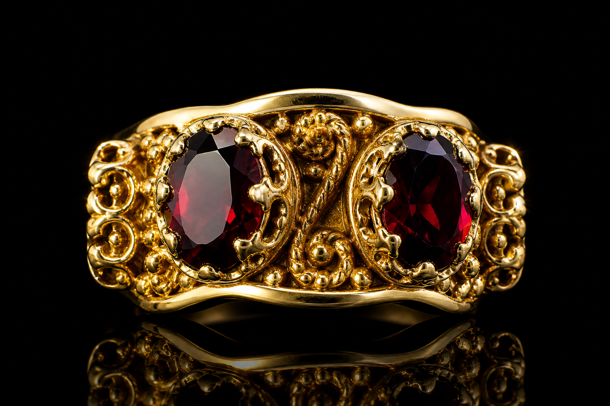 18 kt. Yellow Gold Circa 1900’s Genuine Mozambique Garnet Vintage Ring