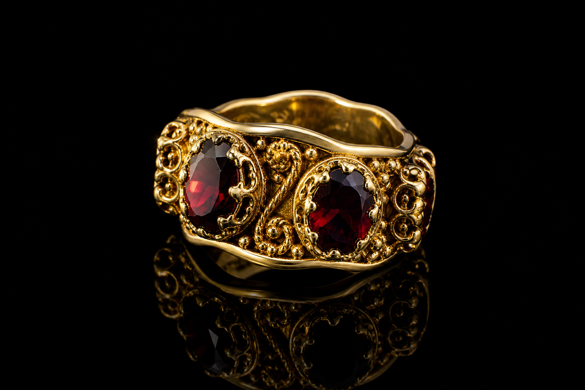 18 kt. Yellow Gold Circa 1900’s Genuine Mozambique Garnet Vintage Ring