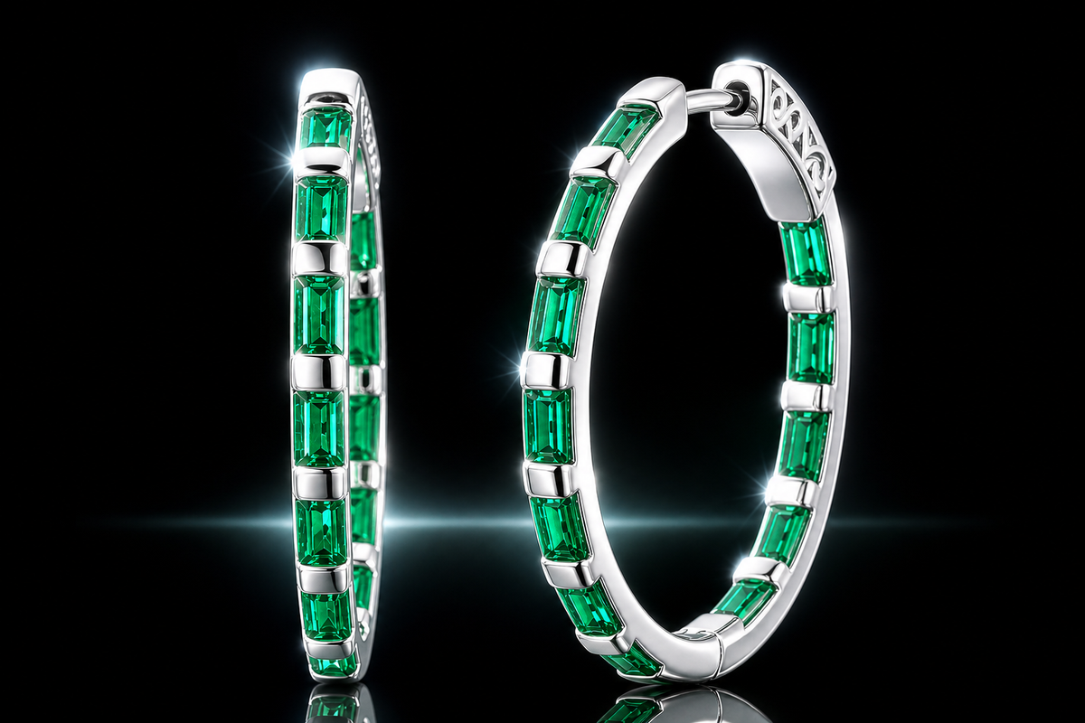 25 mm Emerald Bar Set Hoops