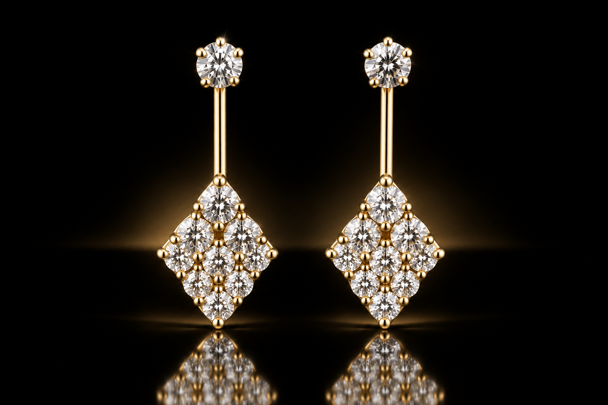 18K Yellow Gold over Stainless Steel Convertible Stud-to-Drop Earrings