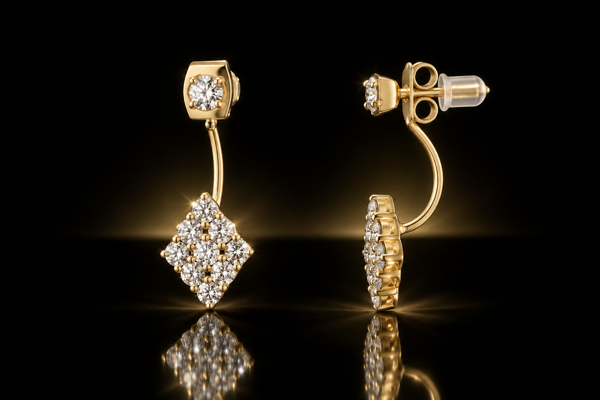 18K Yellow Gold over Stainless Steel Convertible Stud-to-Drop Earrings