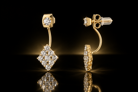 18K Yellow Gold over Stainless Steel Convertible Stud-to-Drop Earrings