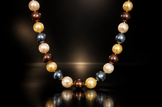 14K White Gold Creme, Brown, Blue & Gold 8mm Akoya Pearl Necklace, 18"