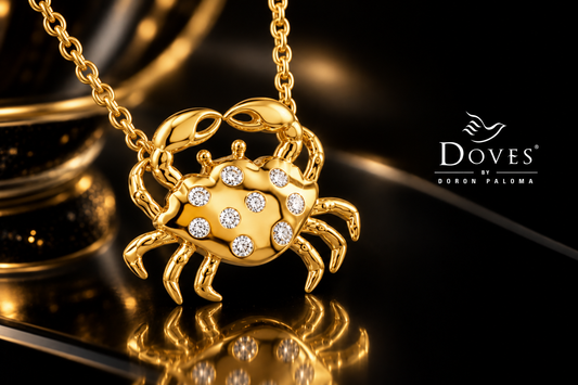 14K Yellow Gold 9 Diamond Studded Crab Necklace by Doron Paloma