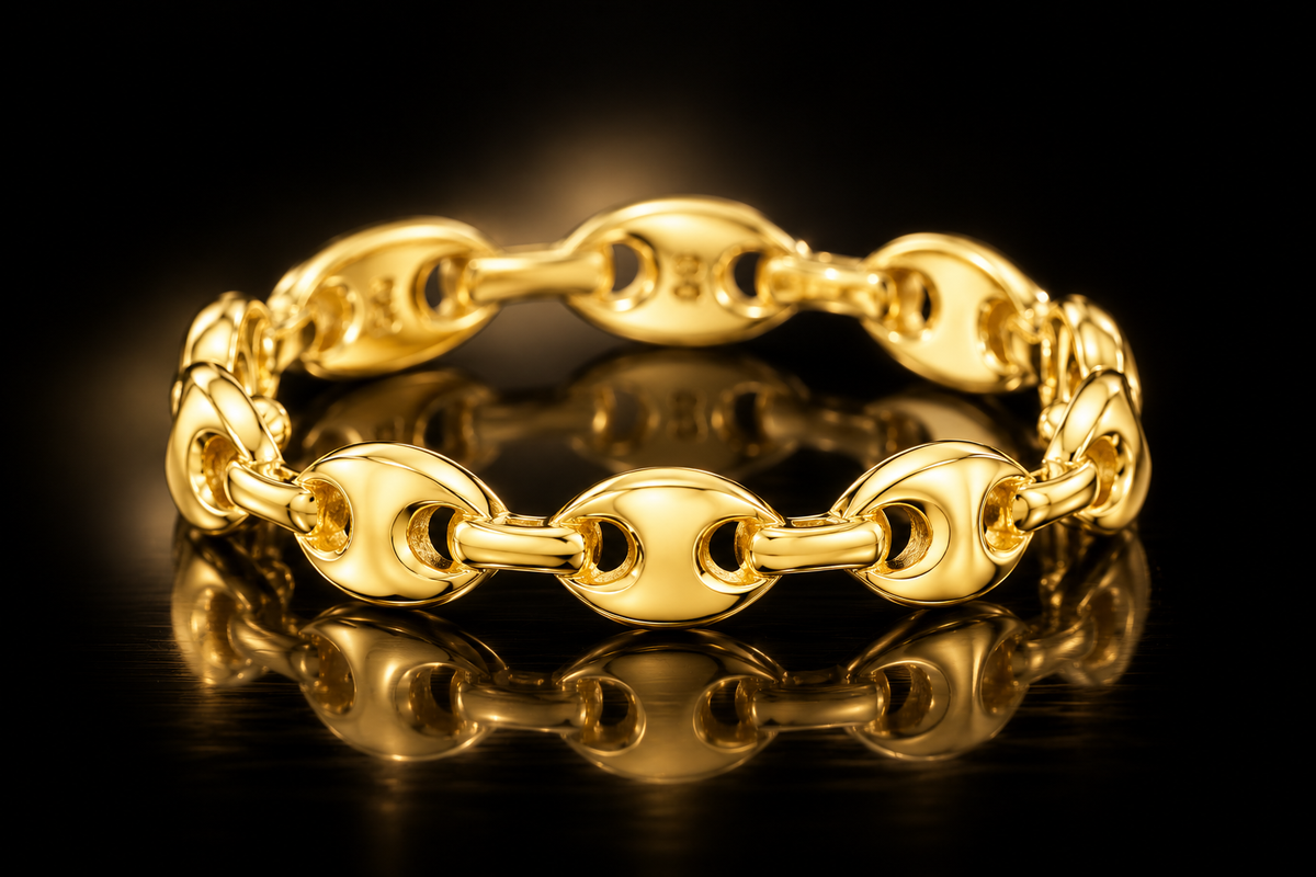 14K Yellow Gold Finished Sterling Silver 3.5mm Mariner Link Band