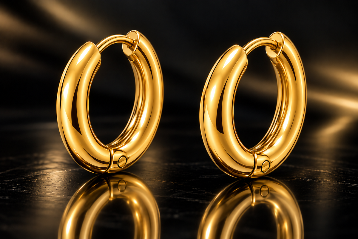 18K Yellow Gold over Titanium Stainless Steel Two-Tone Convertible Earrings