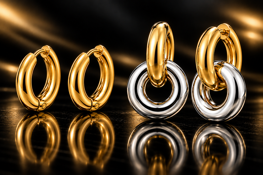 18K Yellow Gold over Titanium Stainless Steel Two-Tone Convertible Earrings