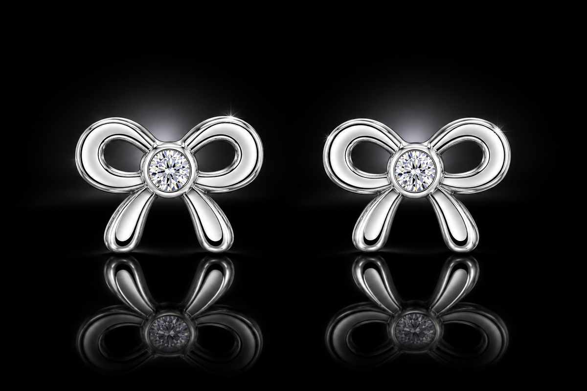 925 Sterling Silver CZ Accented Bow Earrings with Screw Backs