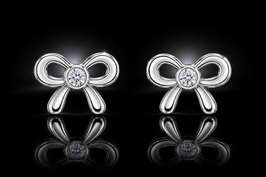 925 Sterling Silver CZ Accented Bow Earrings with Screw Backs