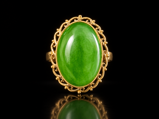14 Kt. Yellow Gold Vintage Jade Ring — Circa 1950–1960 - Item 1626