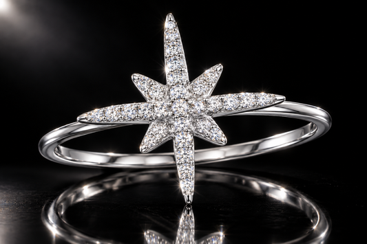 Triple Rhodium Finished Sterling Silver North Star Ring - 1620