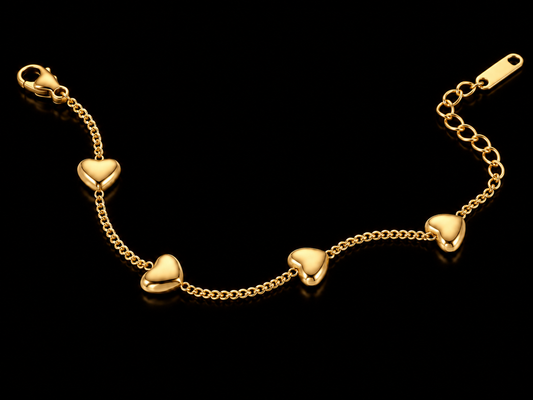 18kt Gold over Titanium Steel 4-Station Heart Bracelet