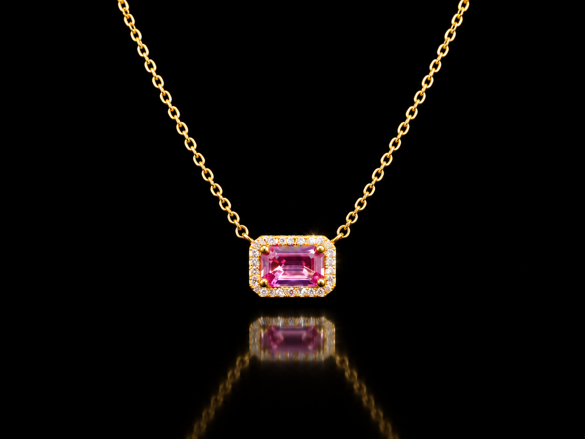 14kt Yellow Gold 1.10 CTW Genuine Pink Sapphire and Diamond East/West Pendant