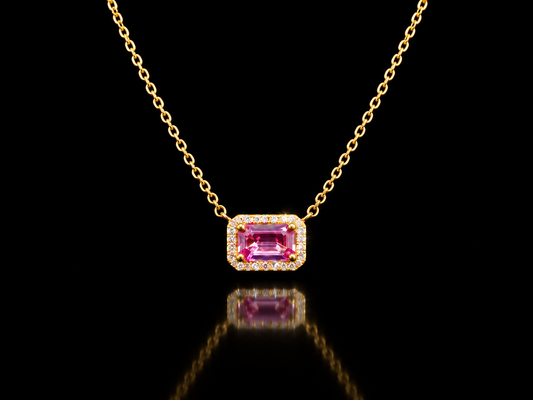 14kt Yellow Gold 1.10 CTW Genuine Pink Sapphire and Diamond East/West Pendant