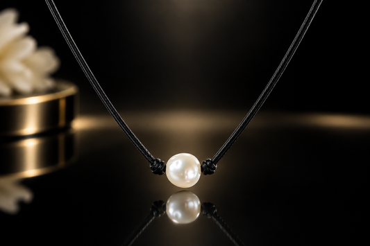 Genuine 7mm Freshwater Pearl Solitaire Pendant on Black Cord with Stainless Steel Clasp