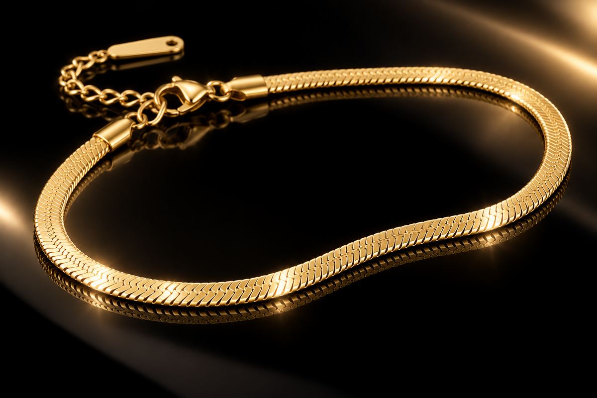 14K Yellow Gold Finished Stainless Steel 5mm Herringbone Anklet, 9"+2" ext.