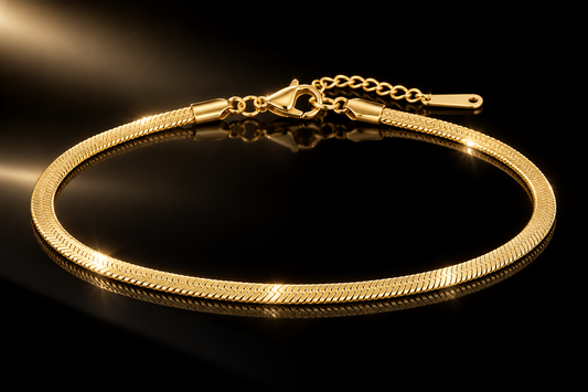 14K Yellow Gold Finished Stainless Steel 5mm Herringbone Anklet, 9"+2" ext.