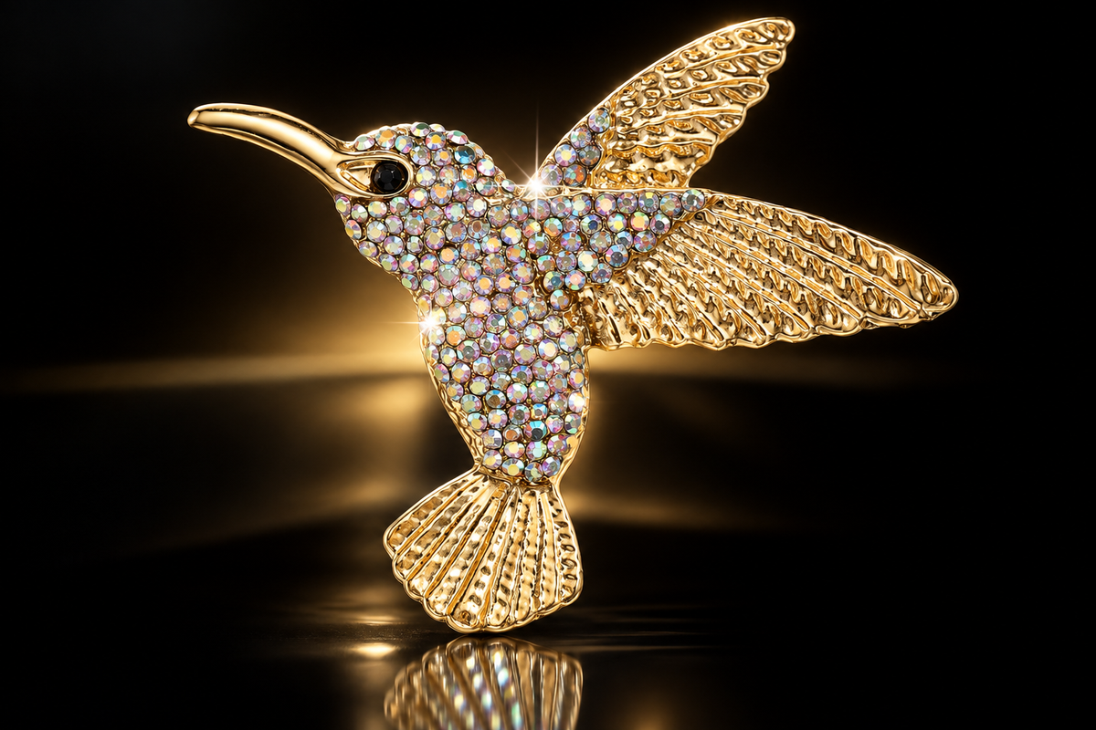 35mm Multi-Colored Genuine Swarovski Crystal Pave' Hummingbird Brooch
