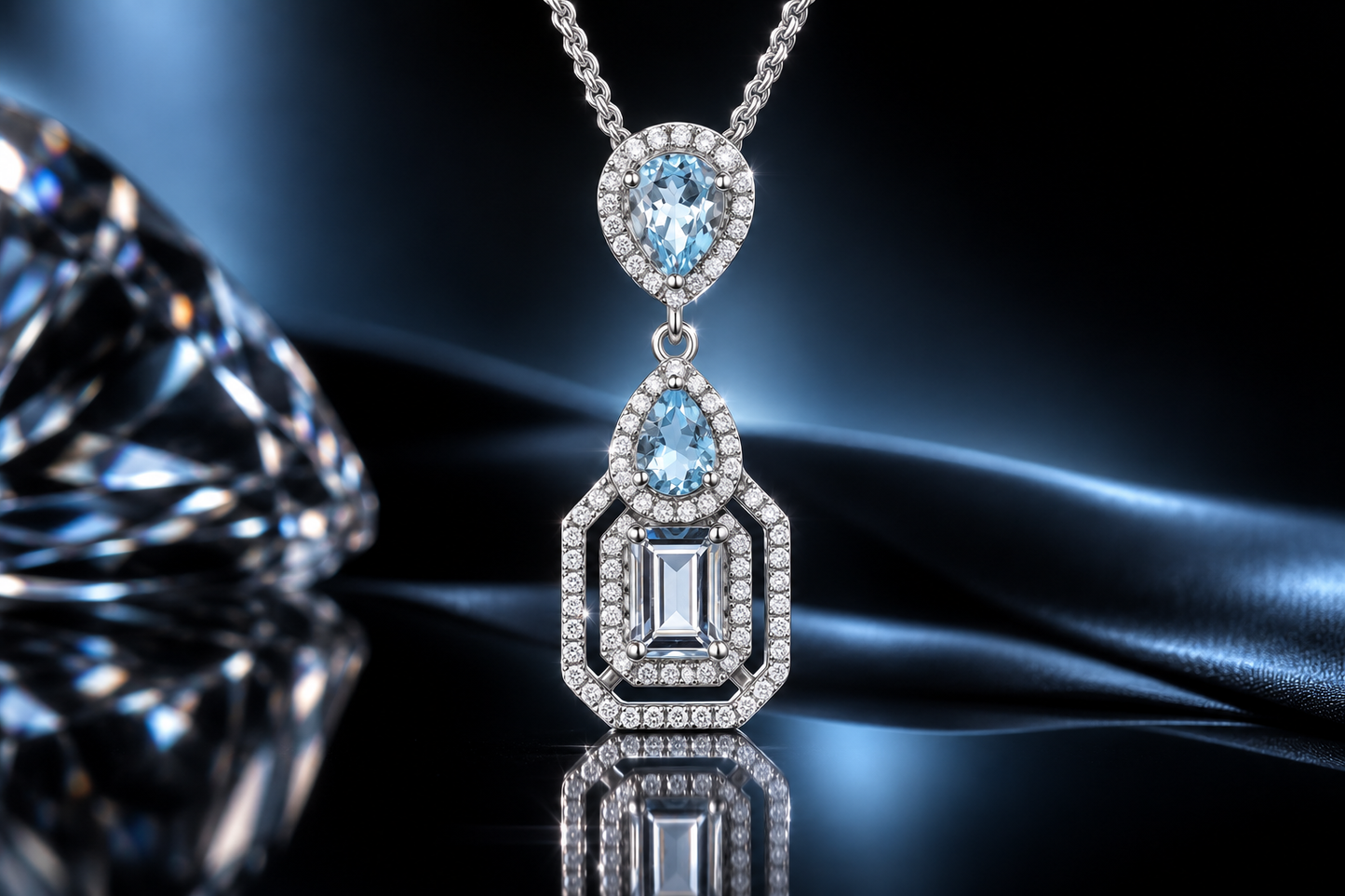 925 Fine Italian Sterling Silver 7.65 ctw Sky Blue & White Topaz Pendant & Earring Set by Bellisima