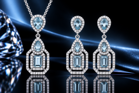925 Fine Italian Sterling Silver 7.65 ctw Sky Blue & White Topaz Pendant & Earring Set by Bellisima