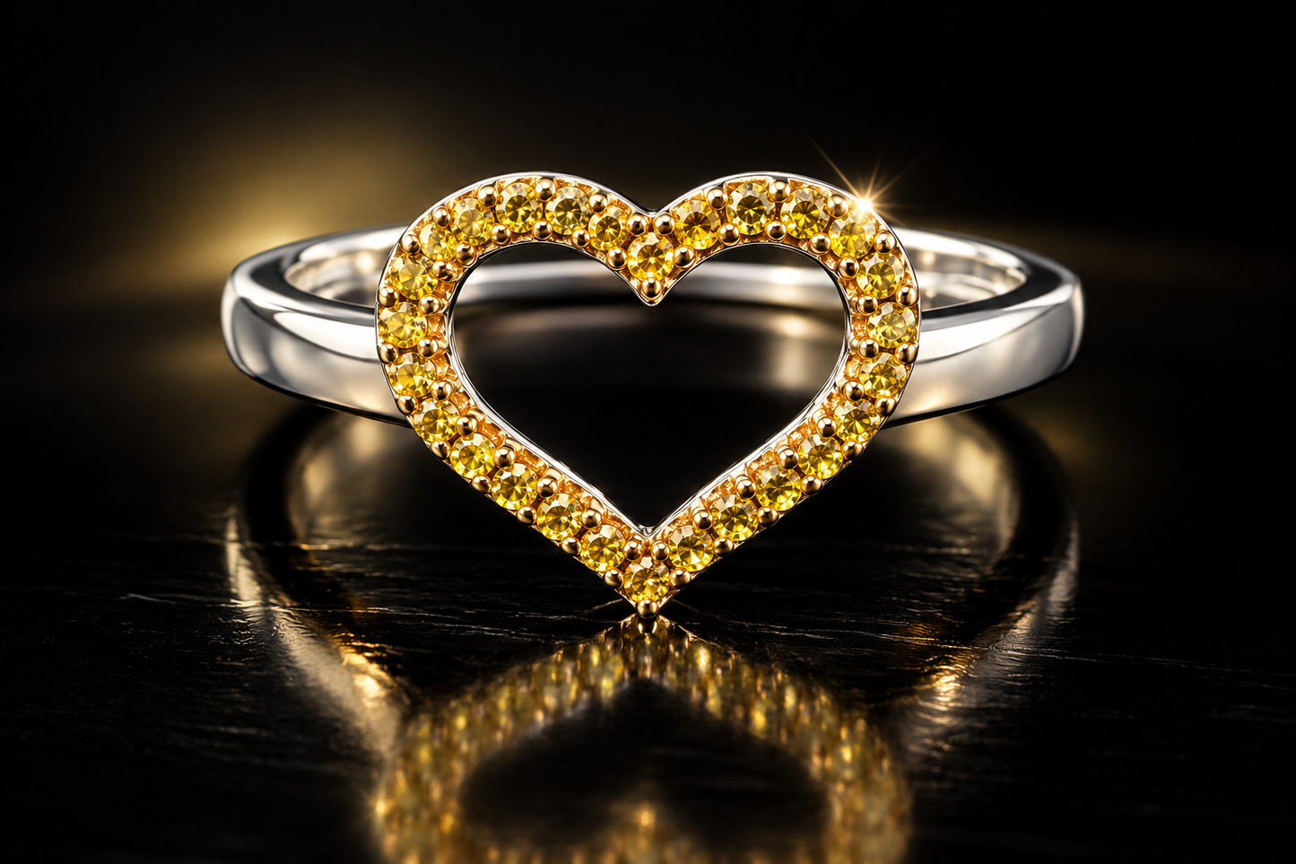 925/18K Yellow Gold .25 ctw Genuine Yellow Diamond Open Heart Ring