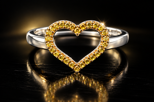 925/18K Yellow Gold .25 ctw Genuine Yellow Diamond Open Heart Ring