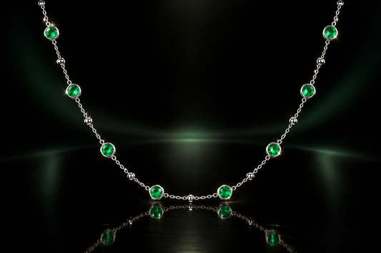 925 Triple Rhodium Finished 2 ctw Lab Created Emerald Station Necklace, 22"+2"