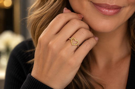 925/18K Yellow Gold .25 ctw Genuine Yellow Diamond Open Heart Ring