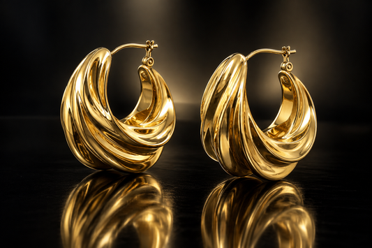14K Yellow Gold High-Polished Twisted Hoop Earrings, 25mm x 14mm