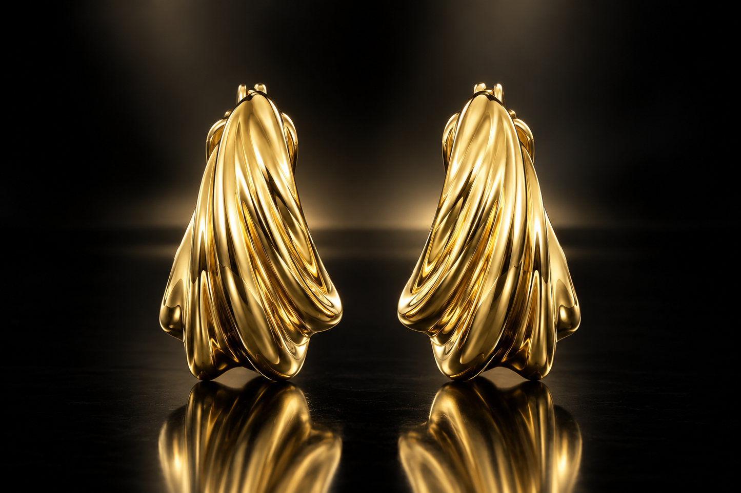 14K Yellow Gold High-Polished Twisted Hoop Earrings, 25mm x 14mm