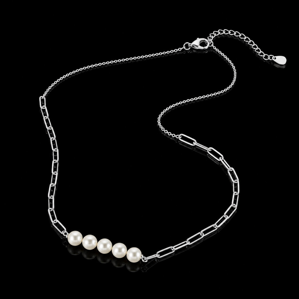 Sterling Silver Freshwater Pearl Bar Necklace with Paperclip Chain