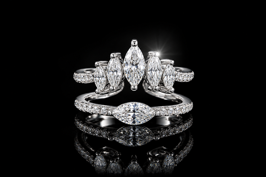 14 kt./Rhodium Finished 1.50 ctw. Cubic Zirconia Marquise Adjustable Stack Ring