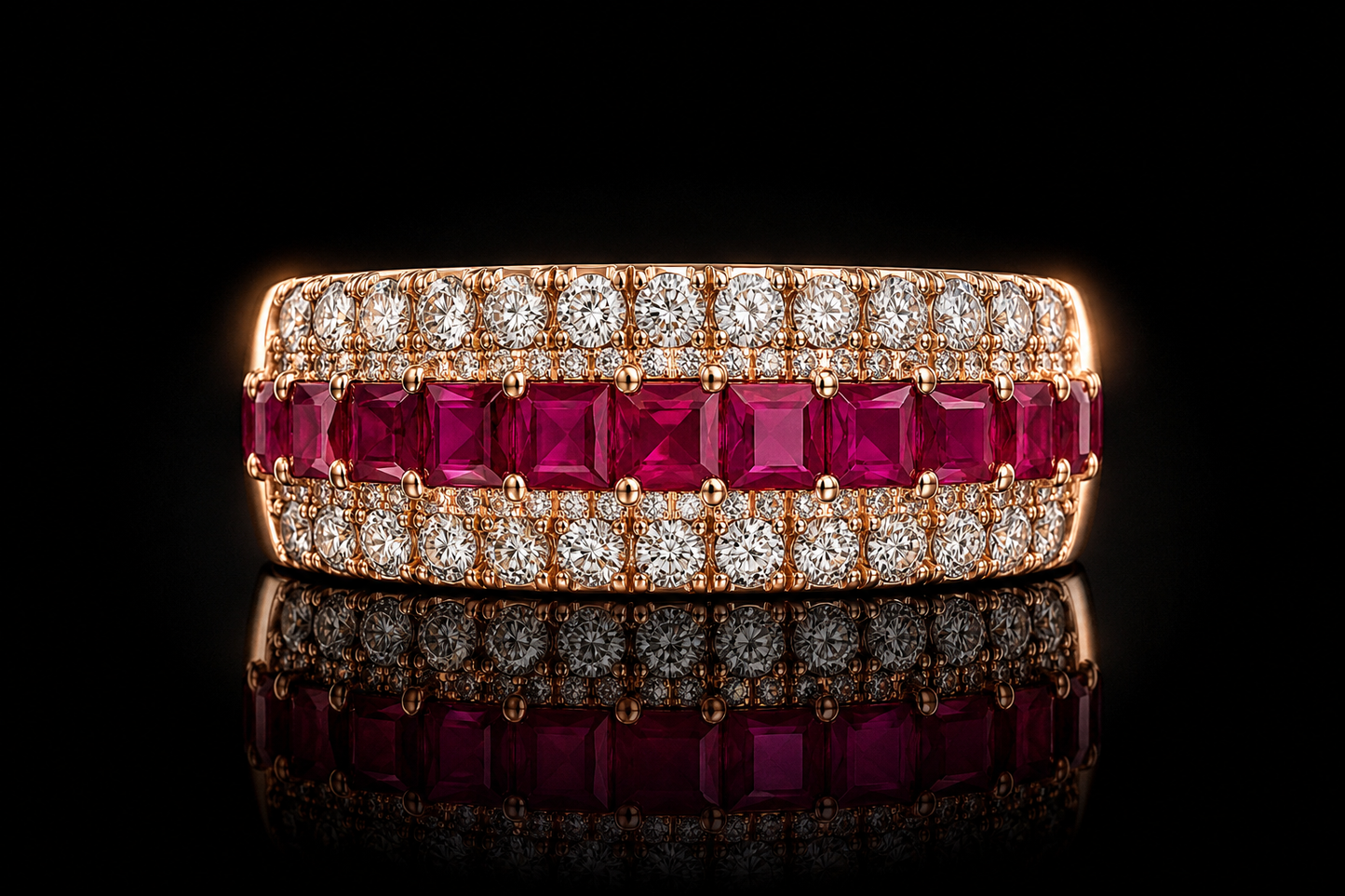 14 kt. Rose Gold 1.83 ctw. Genuine Ruby &amp; Diamond 5 Row Ring by EFFY