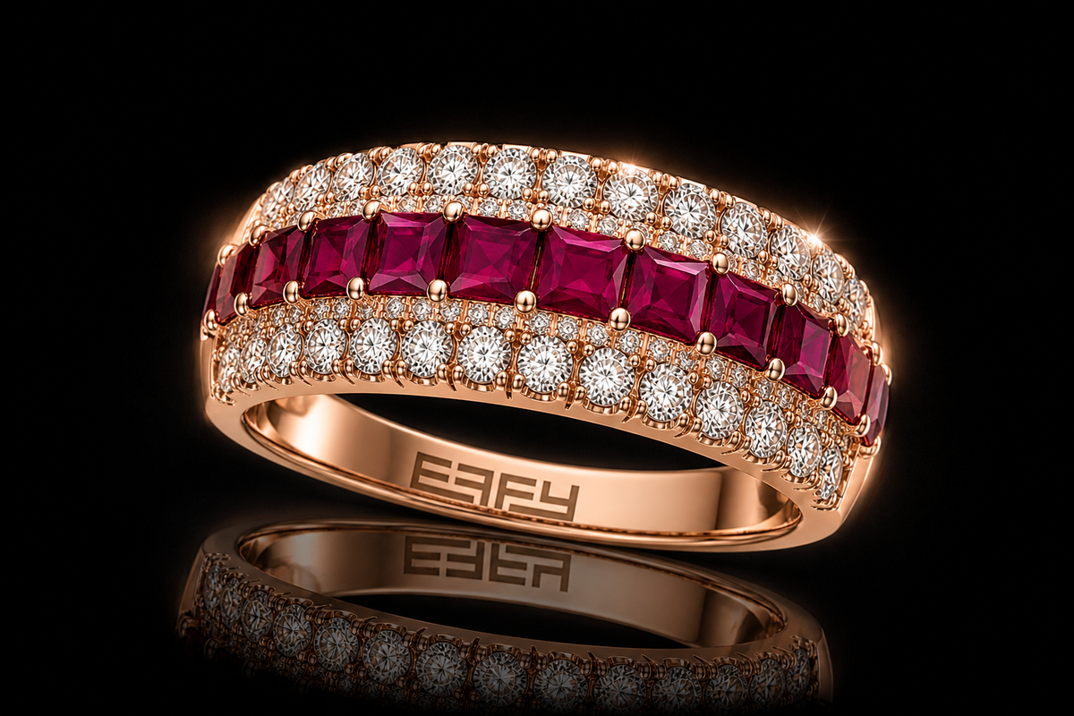 14 kt. Rose Gold 1.83 ctw. Genuine Ruby &amp; Diamond 5 Row Ring by EFFY