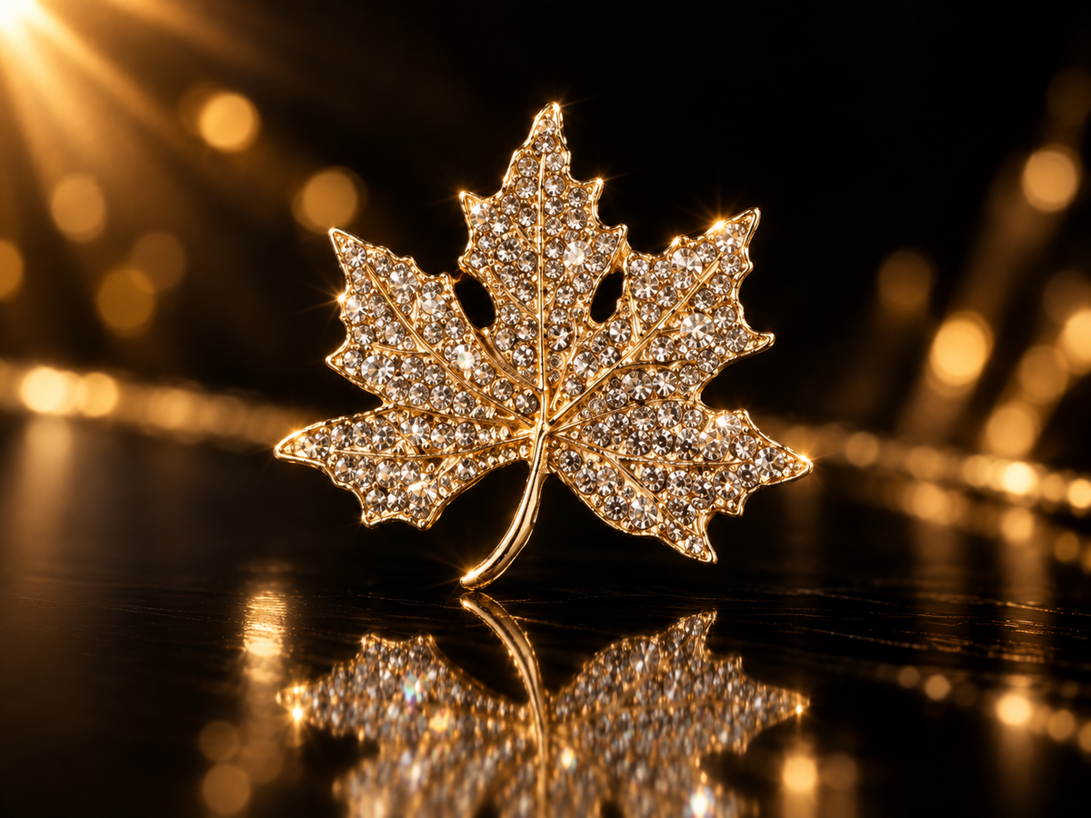 42 mm Crystal Pavé Fall Maple Leaf Brooch - 1624