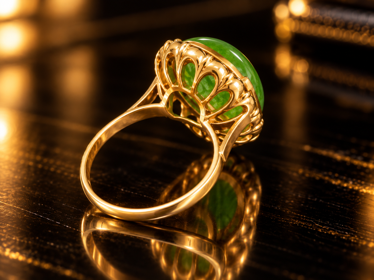 14 Kt. Yellow Gold Vintage Jade Ring — Circa 1950–1960 - Item 1626