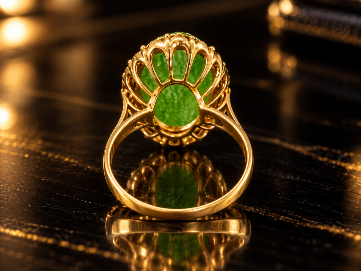 14 Kt. Yellow Gold Vintage Jade Ring — Circa 1950–1960 - Item 1626