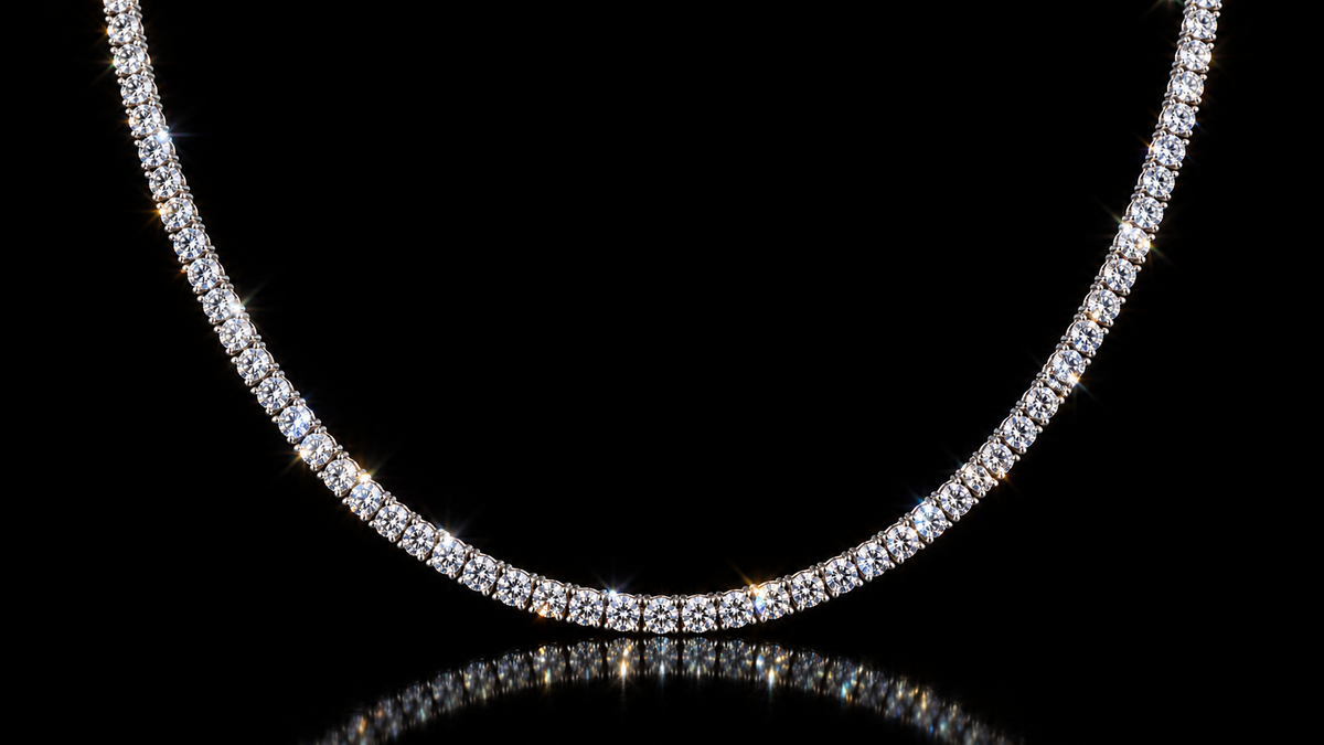 925 Triple Rhodium 27.50 CTW VVS-D Genuine Moissanite Tennis Necklace, 18"