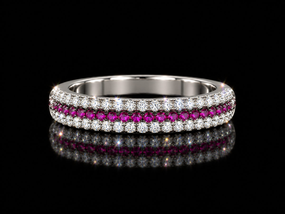 925 Sterling Silver Lab Pink & White Sapphire Micro Pavé 4mm Ring