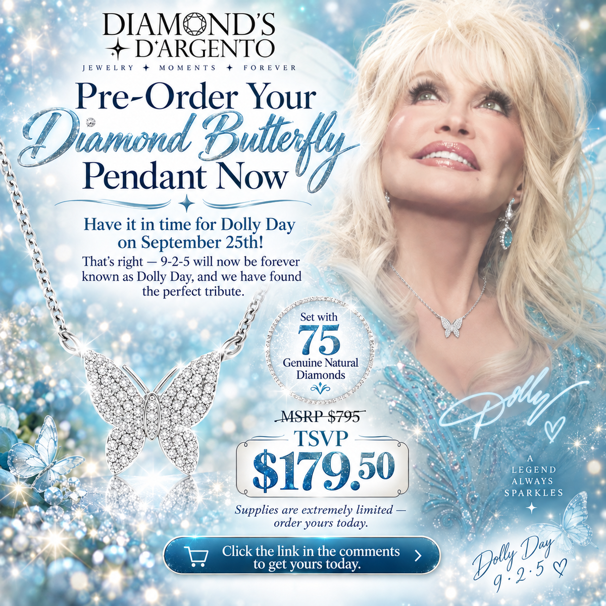 Diamond Butterfly Pendant Necklace – 75 Natural Diamonds in Triple Rhodium Finished Sterling Silver