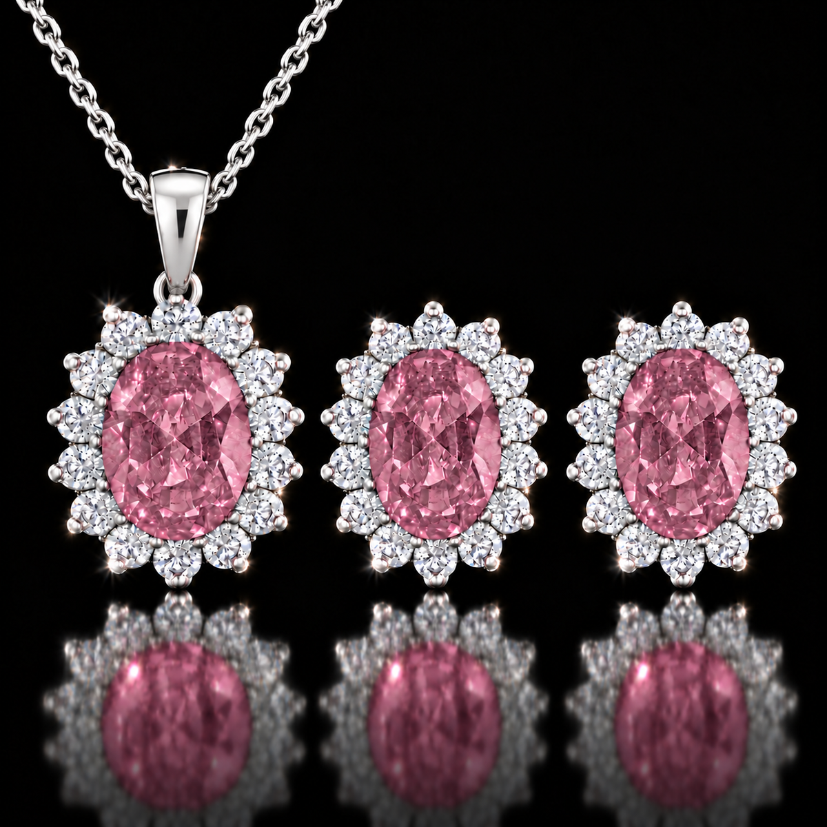 925 Triple Rhodium 3.25 CTW Lab Grown Pink & White Sapphire Pendant, Earrings or Set