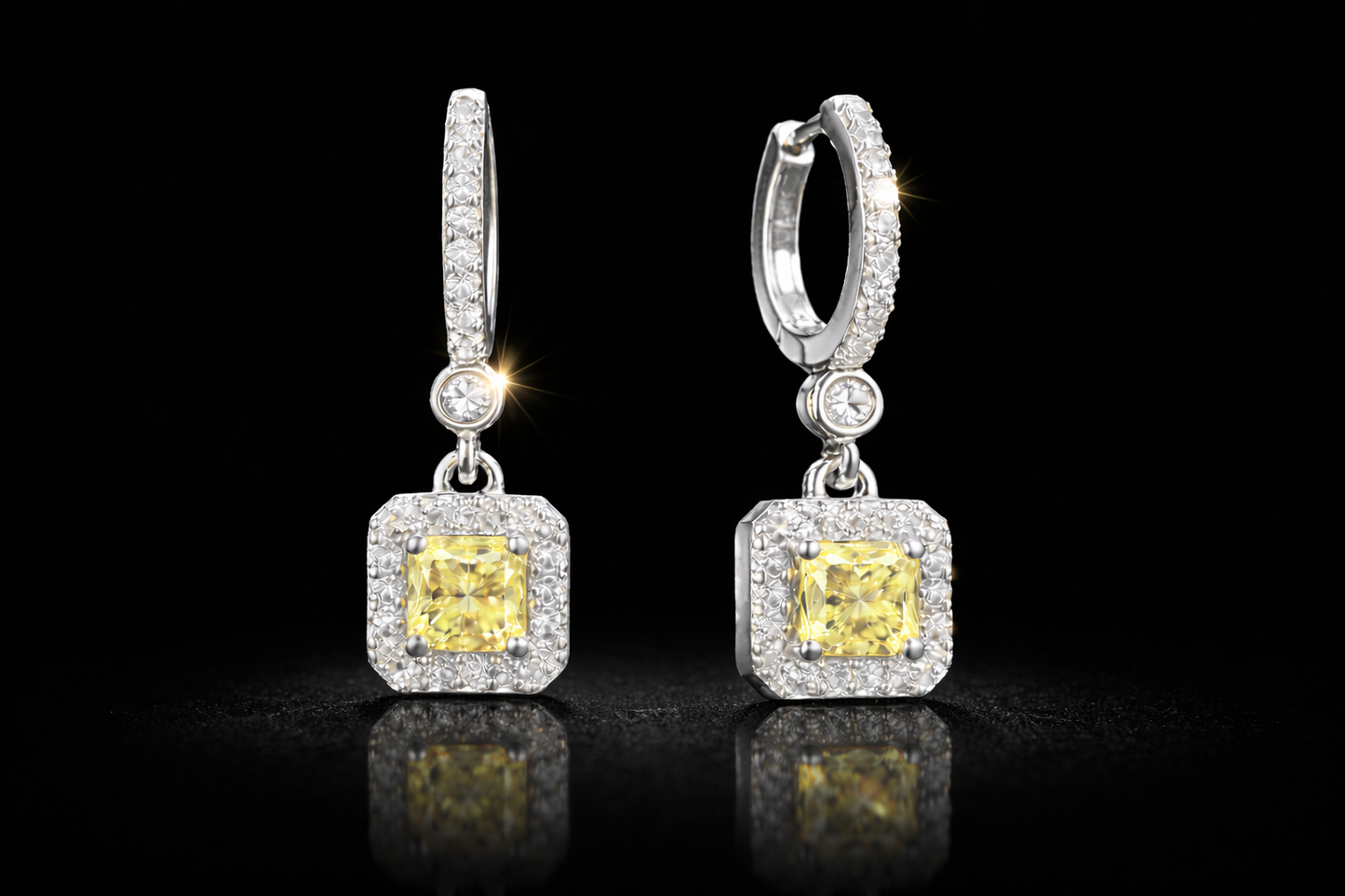 Lab-Grown Yellow & White Sapphire Drop Earrings