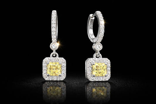 Lab-Grown Yellow & White Sapphire Drop Earrings